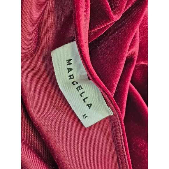 MDS Women's M Marcella Manhattan Velvet Slit Gown Burgundy One Shoulder Dress - Picture 6 of 7